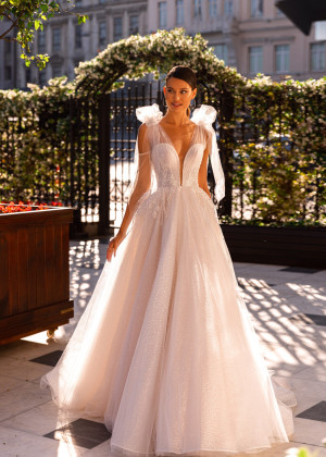 Beaded Ivory Lace Tulle Corset Back Chic Wedding Dress